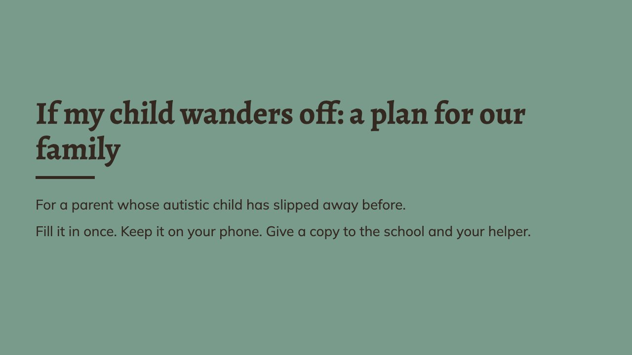 First slide: If my child wanders off: a plan for our family